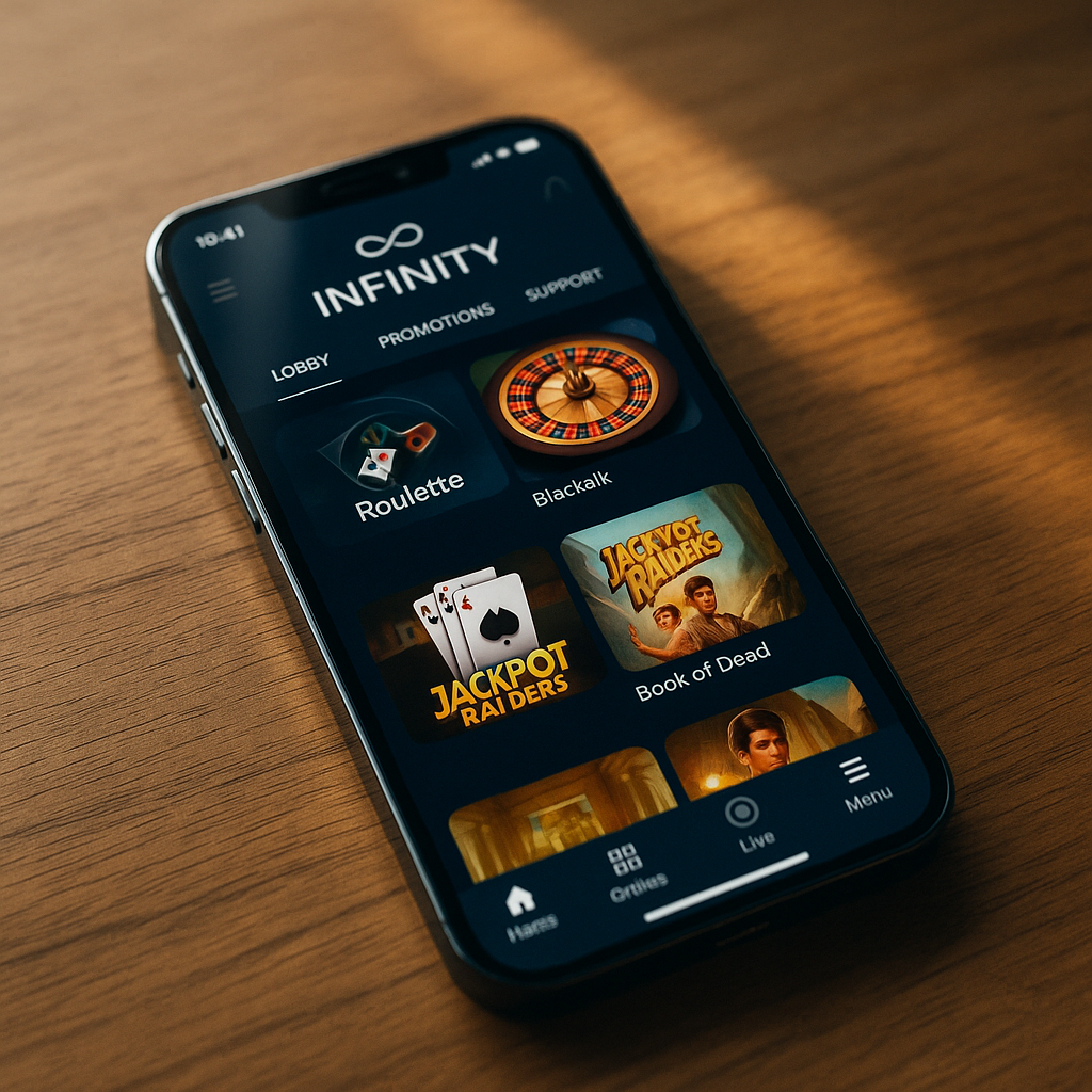 Infinity Casino - Application mobile responsive sur smartphone